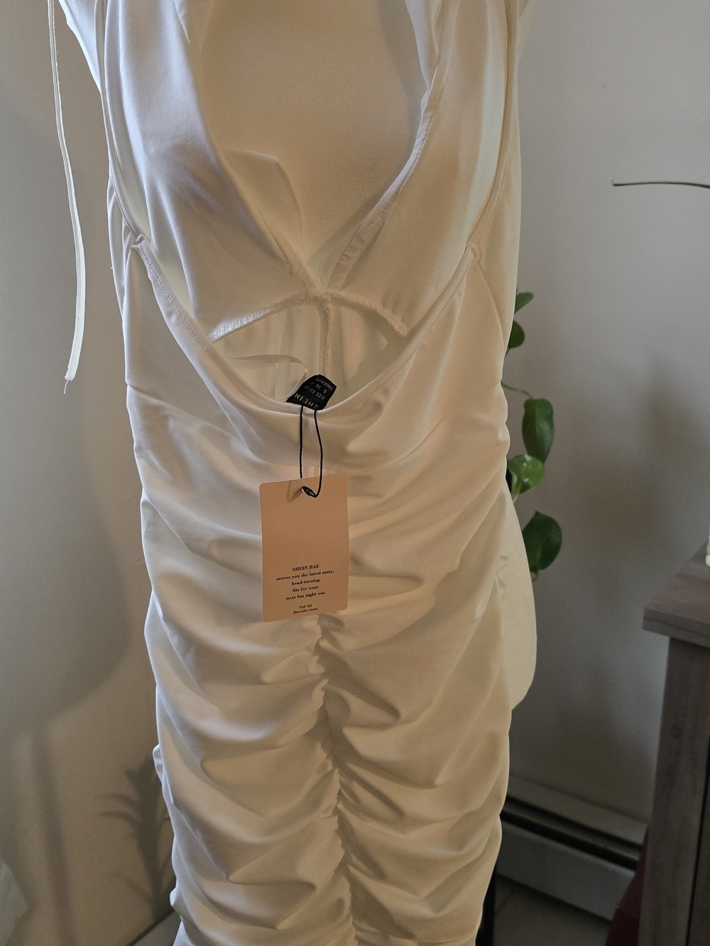 SHEIN White Ruffled Ruched Midi Dress - Picture 3 of 3
